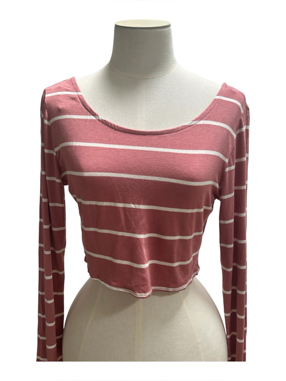 Peach Love California Long Sleeve Crop Top Womens Medium Mauve Pink Stripe New